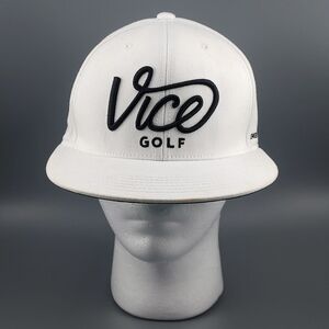 Vice Golf Mens Adjustable Black Embroidery On White Snapback Cap NWOT